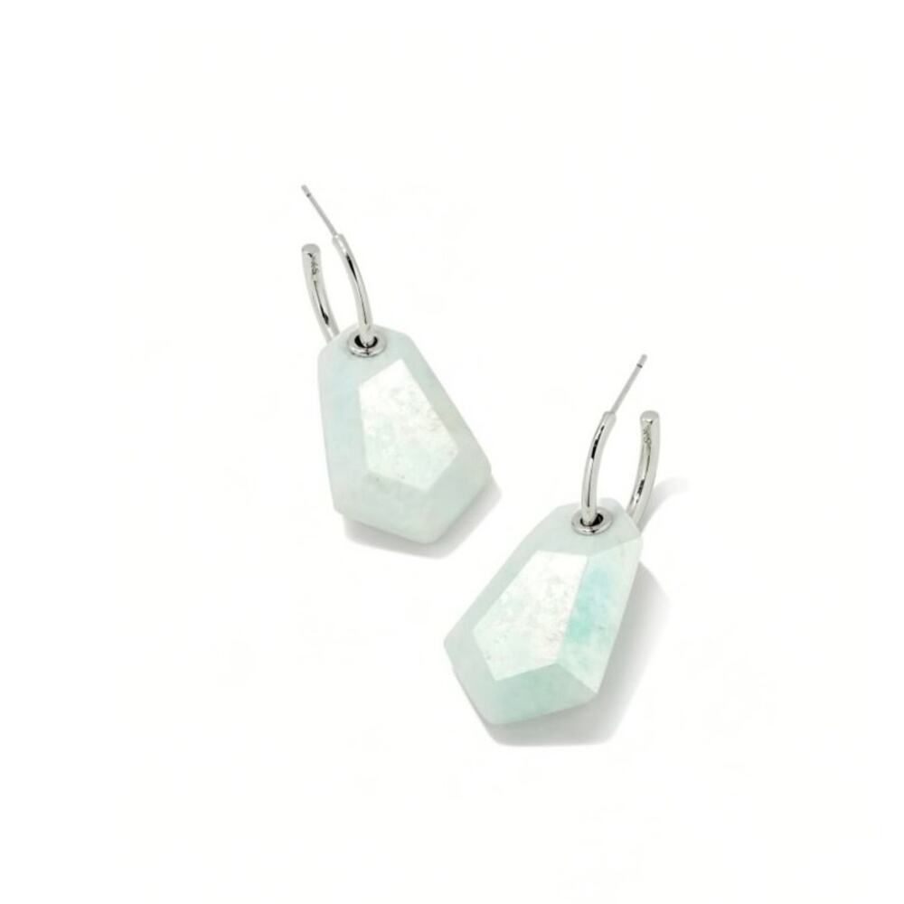 NWT Kendra Scott Ashlyn Statement Huggie Earrings In RhodiumStone Teal Quartzite
